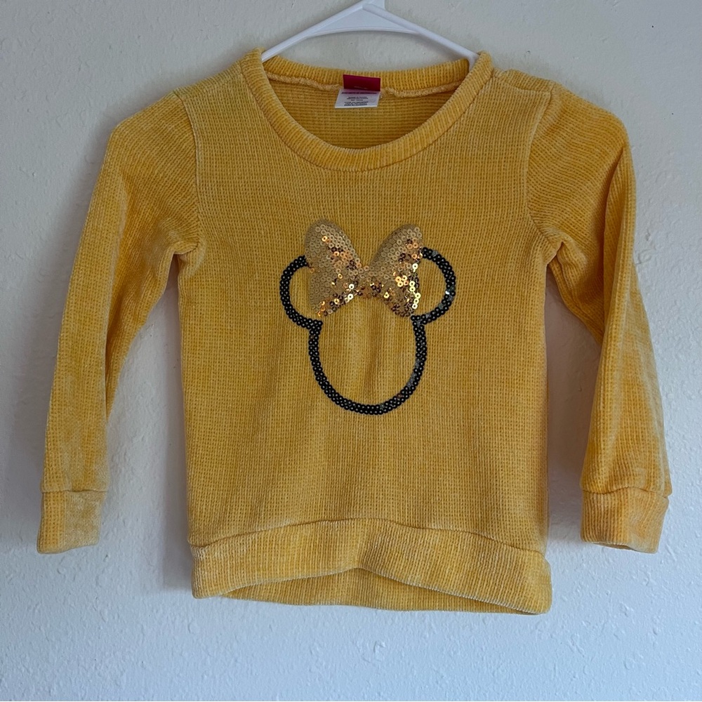 Size 4T Disney Junior Minnie Mouse Yellow Sequin Soft Sweater